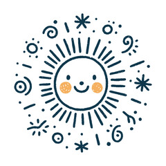 Wall Mural - sun symbol. childlike drawing of sun. abstract cute drawing of sun. vector illustration