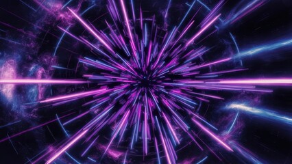 Wall Mural - Abstract flight in retro neon hyper warp space in the tunnel 3d