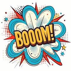 Wall Mural - Vibrant comic book style 'BOOM' explosion graphic with colorful speech bubble