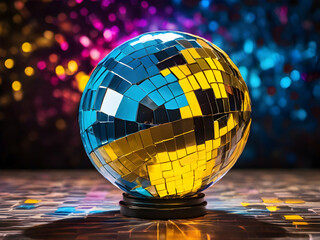 Wall Mural - disco ball with reflection ball, sphere, disco, globe, 3d, light, illustration, mirror,Ai generated 