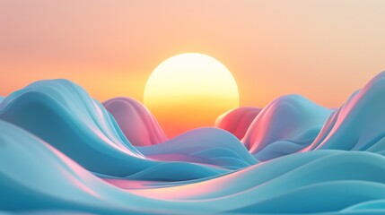 Wall Mural - sunrise with calming color abstract wave fantasy beautiful background wallpaper, and meditation sleep concept