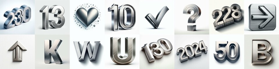 Brushed steel metal Lettering Typeface. AI generated illustration