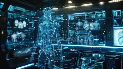 Wall Mural - Futuristic Digital Body: Science-Driven Interface for Medical Health System 