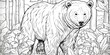 © Anastasiia - Monochrome line art of a brown bear in a coloring page style. Concept Bear Coloring Page, Monochrome Art, Line Drawing, Animal Illustration