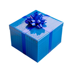 Wall Mural - Blue Gift Box with Ribbon and Bow, Isolated on Transparent Background, PNG