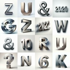 Brushed steel metal Lettering Typeface. AI generated illustration