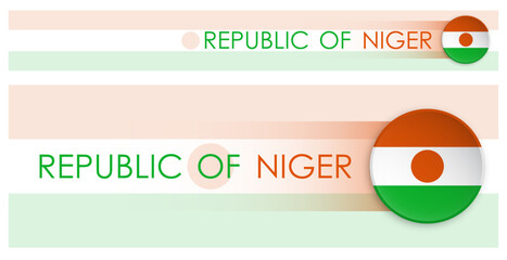 Wall Mural - Republic of Niger flag horizontal web banner in modern neomorphism style. Webpage Republic of Niger country header button for mobile application or internet site. Vector