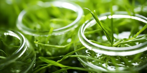 Wall Mural - Macro Photography of Green Algae in a Biotechnology Laboratory. Concept Biotechnology Research, Algae Studies, Lab Experiments, Microscopic Organisms, Green Algae Photoshoot