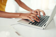 © Lyndon Stratford/peopleimages.com - Woman, hands and typing on laptop in office for email or communication, task management and spreadsheet for time tracking. Business, entry and report or document for productivity and deadline.