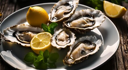 Sticker - Plate of fresh oysters with a lemon.