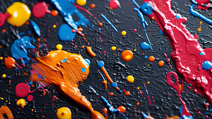 Wall Mural - An abstract background featuring chaotic, splatter paint patterns. Use a variety of bright colors and random splashes to create a dynamic, energetic composition that feels spontaneous and free.