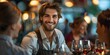 © Anastasiia - Stylish man with a warm smile serving customers at an upscale bar. Concept Customer Service, Upscale Environment, Smiling Faces, Stylish Man, Bar Environment