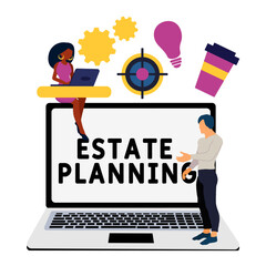 Poster - Estate Planning. Concept with keyword, people and icons. Flat vector illustration. Isolated on white.