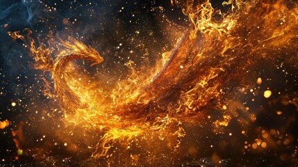 Wall Mural - A phoenix made from fire and lights.