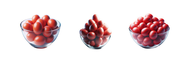 Wall Mural - Set of Three Glass bowl full of red eggs, isolated over on transparent white background