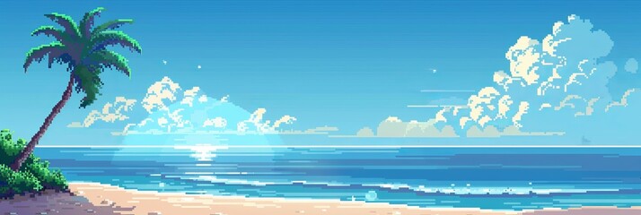 Wall Mural - Beautiful summer beach landscape. Palm trees and blue ocean.
