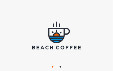 Wall Mural - beach coffee logo design vector silhouette illustration