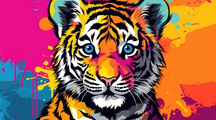 Wall Mural - cute colorful tiger animal portrait illustration