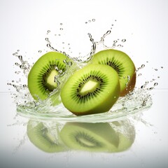 a kiwi fruit splashing into water