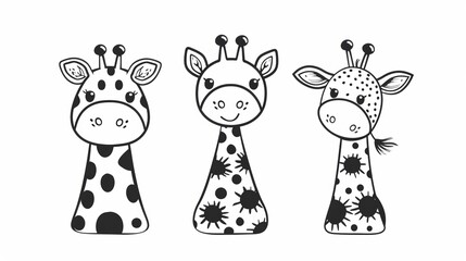 Wall Mural - giraffe. line drawing of cute animal. baby nursery art.