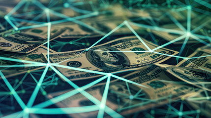 Wall Mural - Digital Networks Interconnecting U.S. Dollar Bills