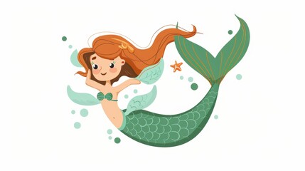 Wall Mural - Vector illustration of a beautiful mermaid.