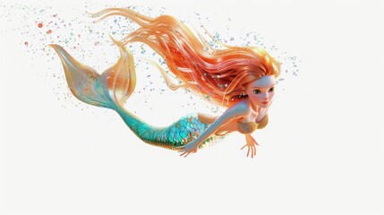 Wall Mural - Vector illustration of a beautiful mermaid. Cartoon character.