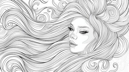 Wall Mural - Coloring page design. Vector illustration of a beautiful mermaid.