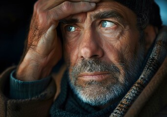 Wall Mural - Close Up Portrait of an Elderly Man with a Worried Expression