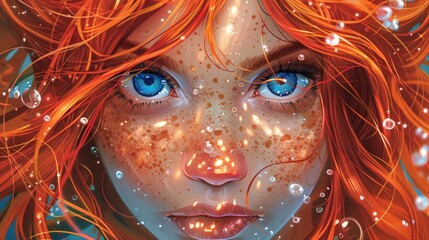 Wall Mural - Beautiful head closeup portrait of a mermaid with intrinsic patterns.