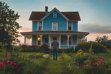 Sticker - Man standing in front of a blue house