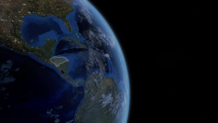 fly zoom into honduras through space to see the country map region from above from space. detailed m