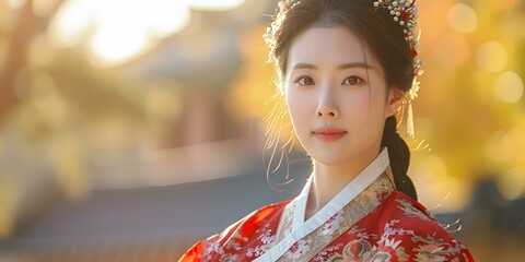 Poster - Portrait of a young Korean woman in traditional Korean dress