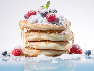 Wall Mural - a stack of pancakes with berries and syrup