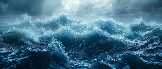 Wall Mural - The ocean is rough and choppy, with waves crashing against the shore