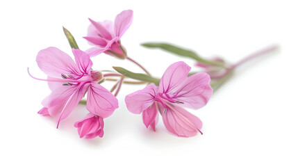 a micro closeup of a single fireweed flower, realistic, white background