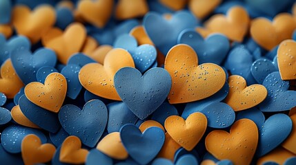 Poster - Blue and yellow hearts background. Generative AI.