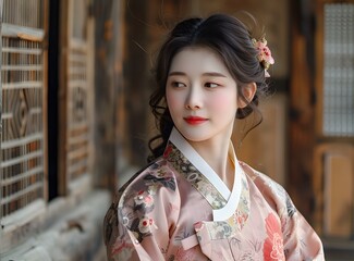 Wall Mural - Korean Woman in Traditional Hanbok Dress