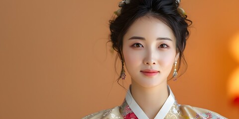 Poster - Portrait of a young Korean woman in hanbok