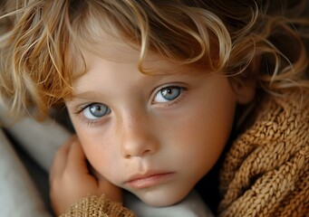 Poster - Portrait of a young boy with blond hair and blue eyes