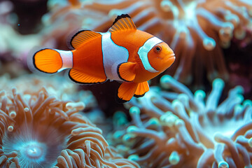 fish in aquarium, Dive into the enchanting world beneath the waves and witness the playful dance of clownfish swimming amidst swaying anemones