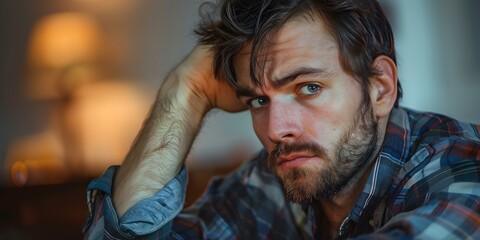 Wall Mural - Portrait of a man with a beard and blue eyes looking at the camera