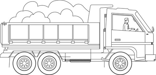 Sketch illustration vector drawing design detail of vehicle transport car truck loading garbage