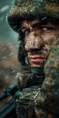 Canvas Print - Portrait of a soldier in the snow