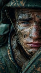 Canvas Print - Soldier with Mud Stained Face