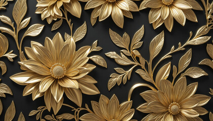 Luxurious abstract floral illustration with metallic gold and black textures