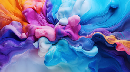 Wall Mural - Bright abstract background. Flow of multi-colored paint with bubbles and lumps. Multicolored liquid, abstract background. AI generative