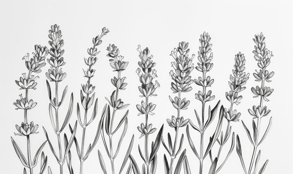 Monochrome illustration of lavender flowers