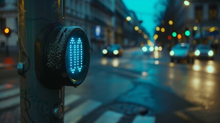 Poster - Close-up of a traffic light with a countdown timer, indicating the seconds remaining until the light changes, helping pedestrians gauge when to cross the street.