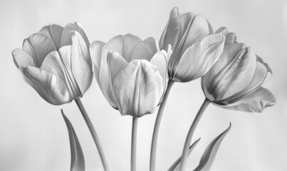 Wall Mural - Black and white illustration of tulips